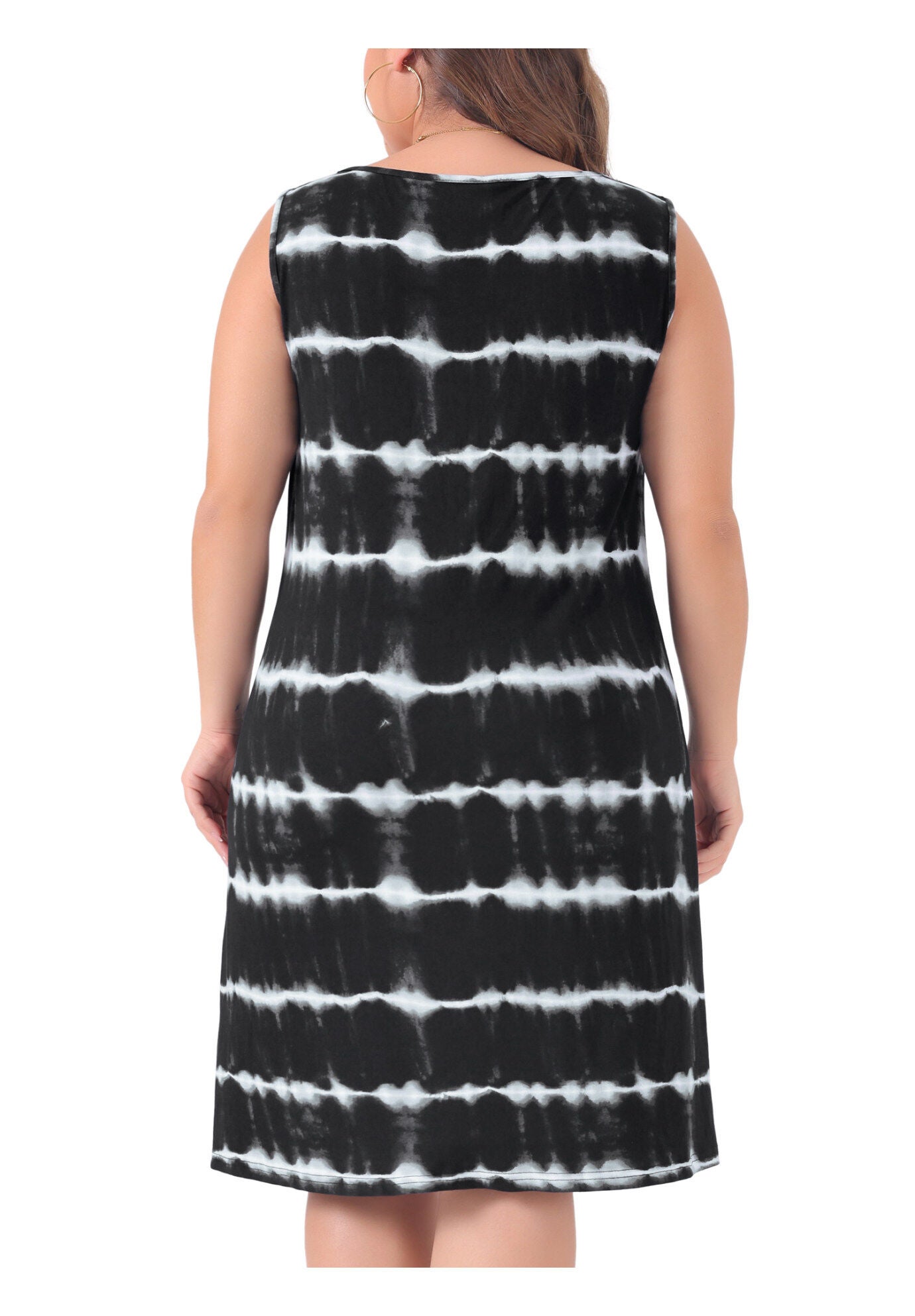 Summer Sleeveless Tie Dye Tank Loose Sundress, Black / Black, alternate image number 3