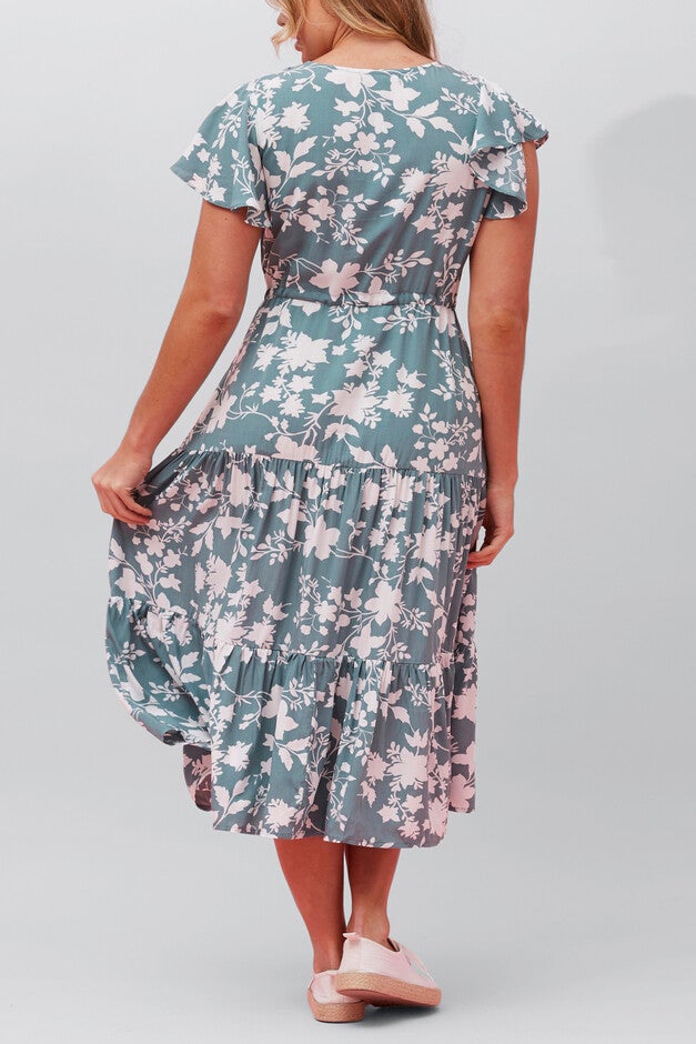 Agata Dress Fit & Flare Floral Tiered Green, , alternate image number null