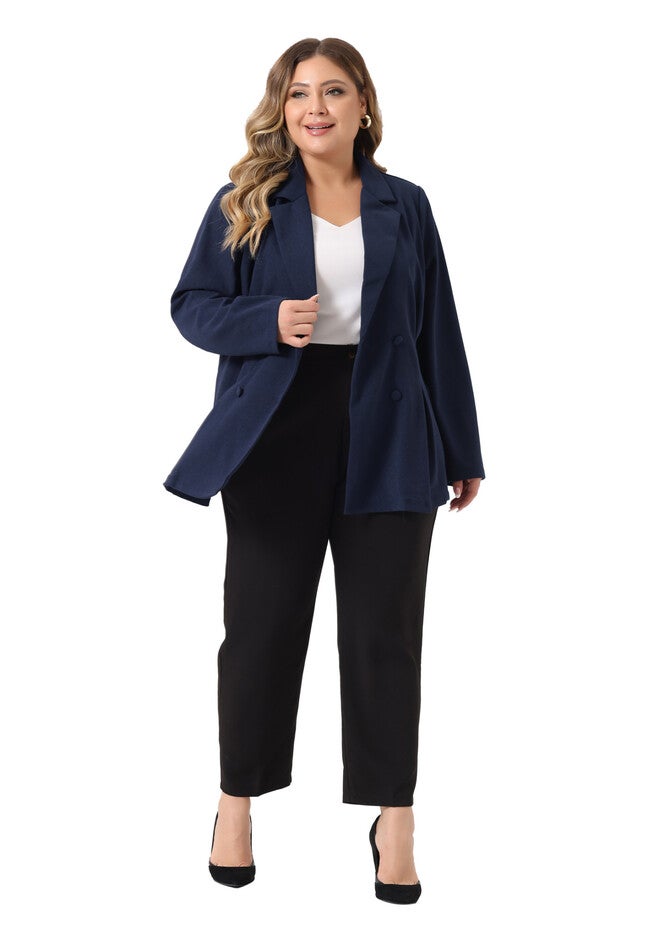 LAPEL COLLAR ELEGANT DOUBLE BREASTED WORK BLAZER, Navy Blue / Navy, hi-res image number 0