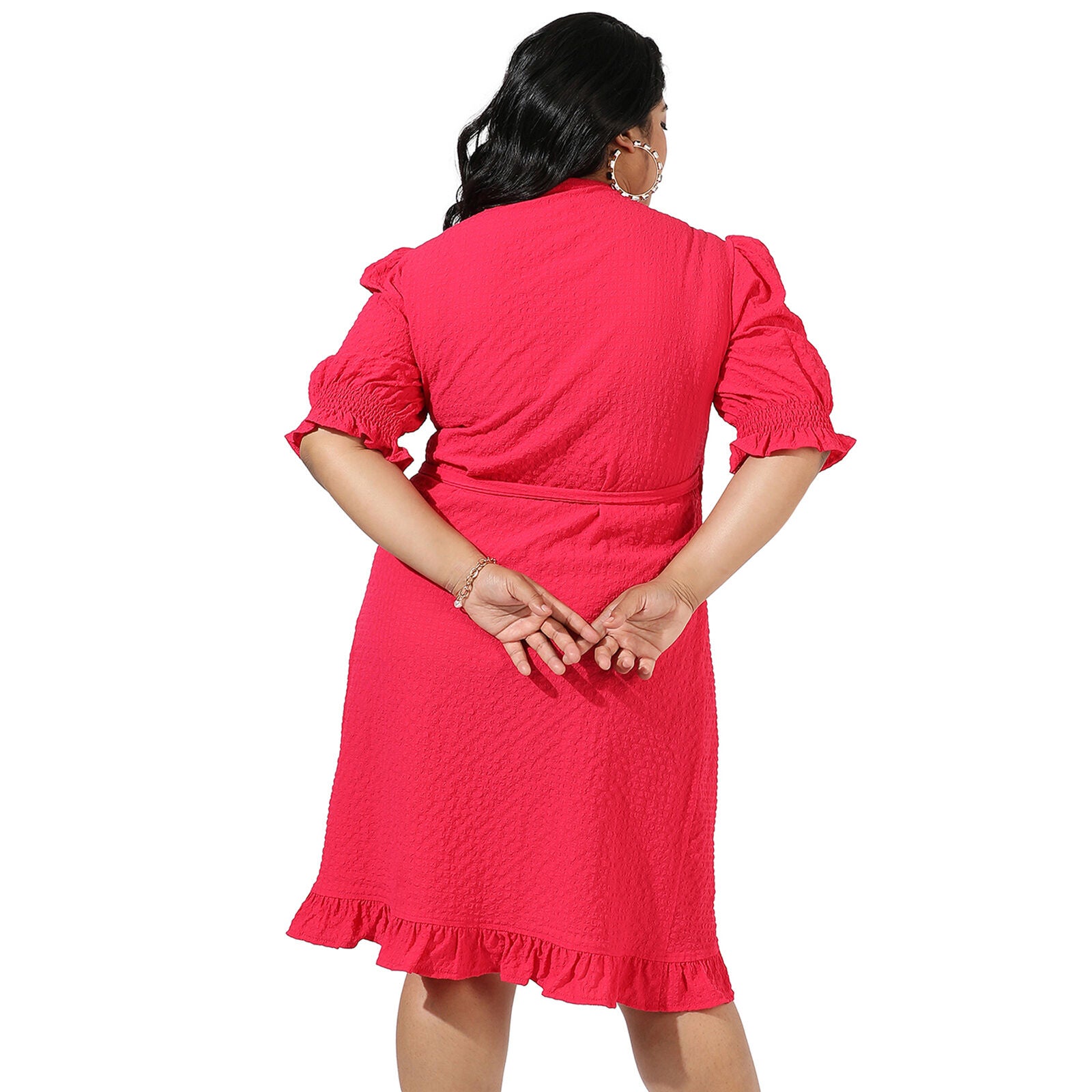 Solid Pink Wrap Dress, Pink / Pink, alternate image number 3