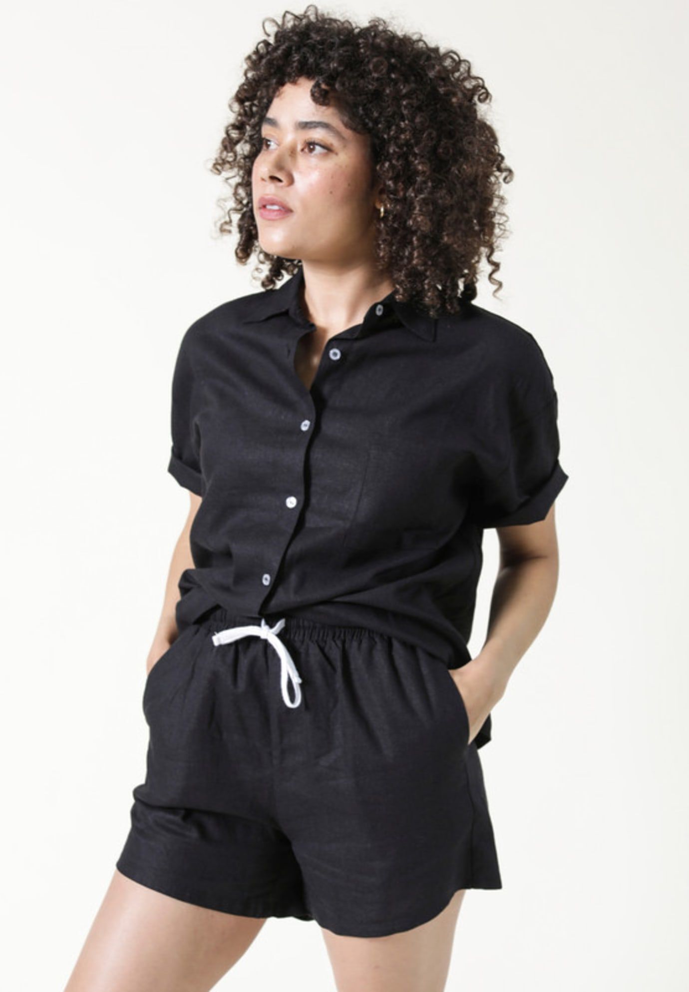 Plus Rita Linen Shorts, Black / Black, alternate image number 1