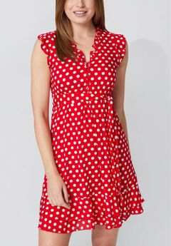 Annick - Natasha Polka Dot Short Dress with Belt, Pockets, and Ruffle Trim