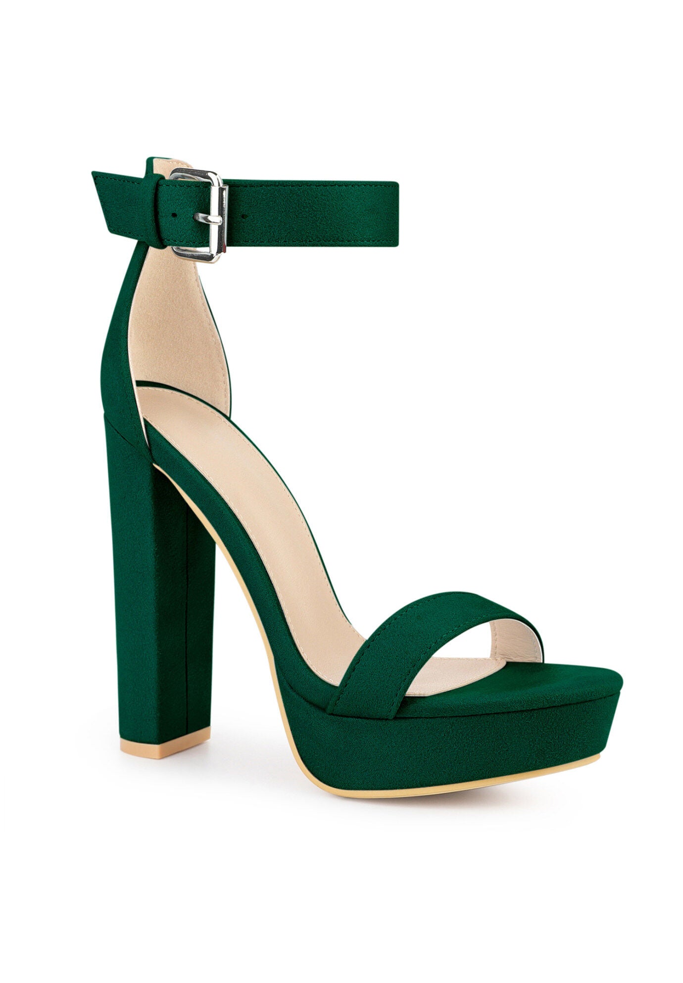 Platform High Heel Ankle Strap Chunky Heels Sandals, Dark Green / Forest Green, hi-res image number 0