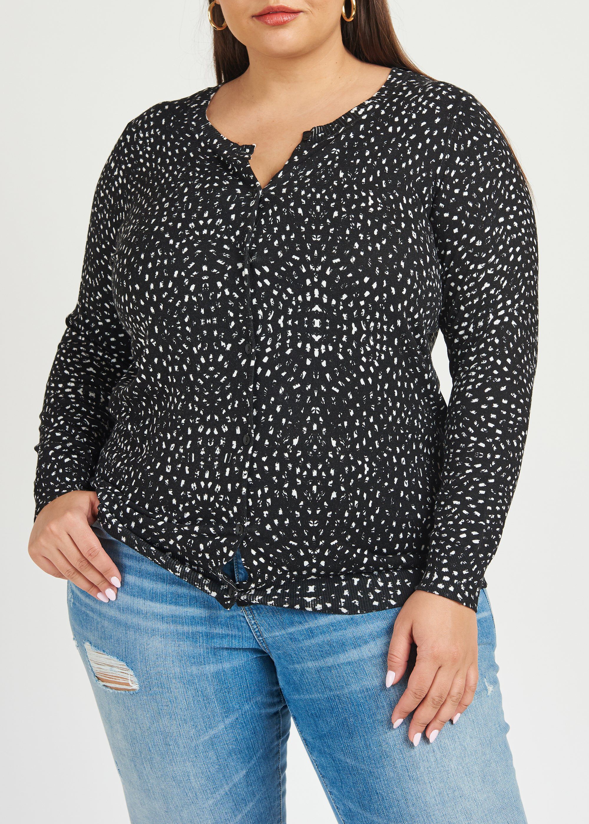 Deborah Long Sleeve Cardigan, F726N BLACK / Black, alternate image number 1