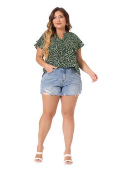 Floral Printed Ruffle Trim V Neck Layered Sleeve Blouse