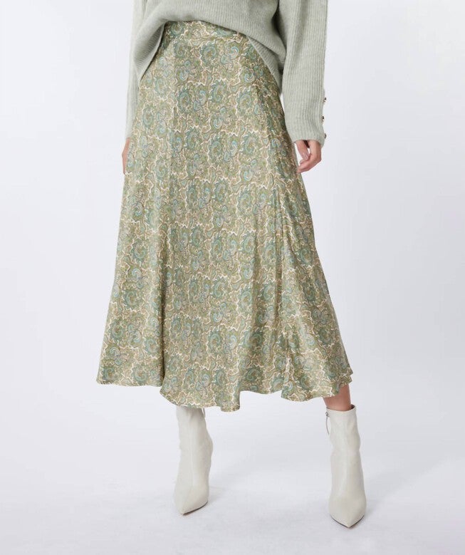 LONG HIDEAWAY PRINT SKIRT IN OLIVE, Olive / Olive Green, hi-res image number null