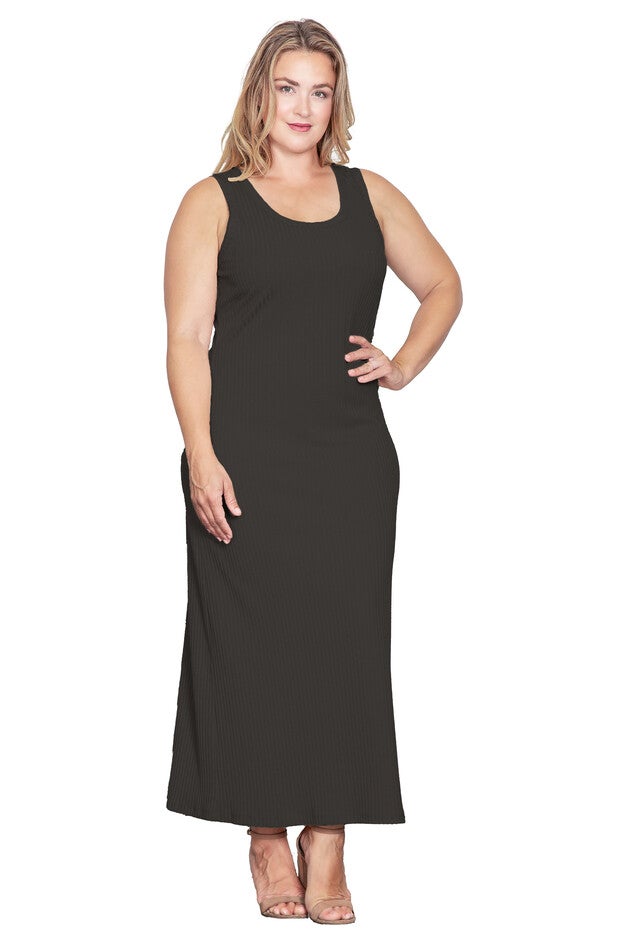 Sleeveless Rib-Knit Maxi Dress, Black / Black, alternate image number null