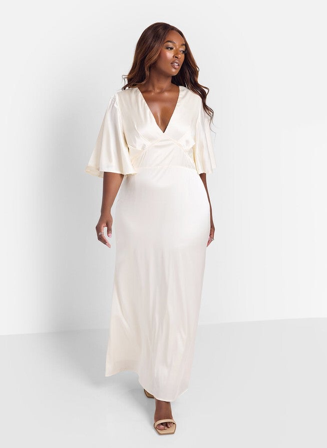 HYDRANGEA SATIN FLUTTER SLEEVE MAXI SLIP DRESS | Dia & Co HYDRANGEA SATIN FLUTTER SLEEVE MAXI SLIP DRESS | Dia & Co