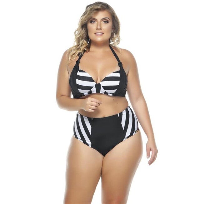 Two Colored Padded Push Up Bikini Top, Black Stripe / Black, hi-res image number 0