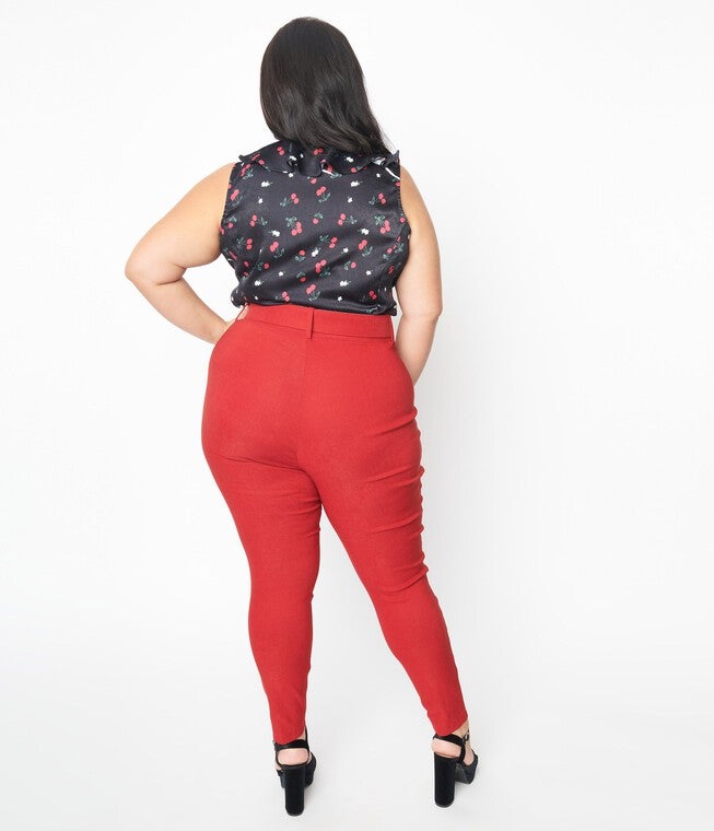 Unique Vintage Red Belted Rizzo Pants, Red / Red, alternate image number null