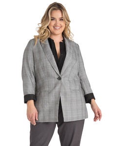 Plus Size Dorothy One-Button Oversized Plaid Boyfriend Blazer