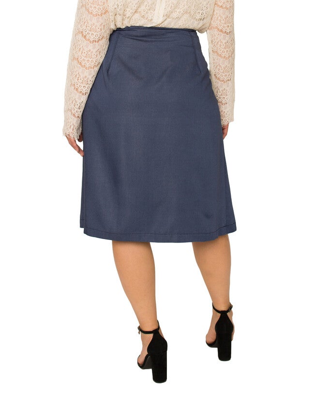 Brie Plus Size Dark Indigo High Waist Tie Wrap Tencel Skirt, 3197DKINDIGO / Navy, alternate image number null