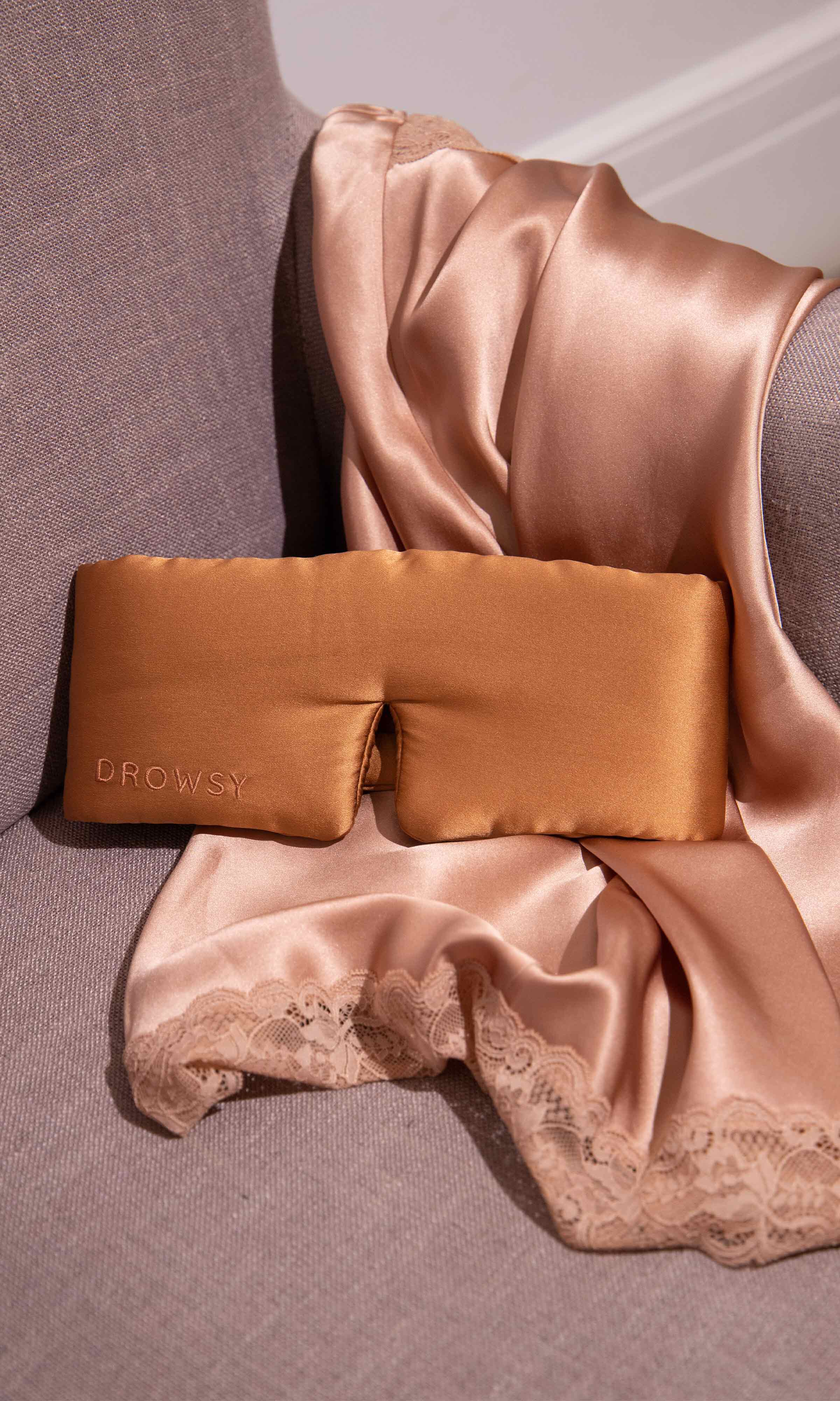 Silk Sleep Mask, Pumpkin Spice / Tan, alternate image number 4