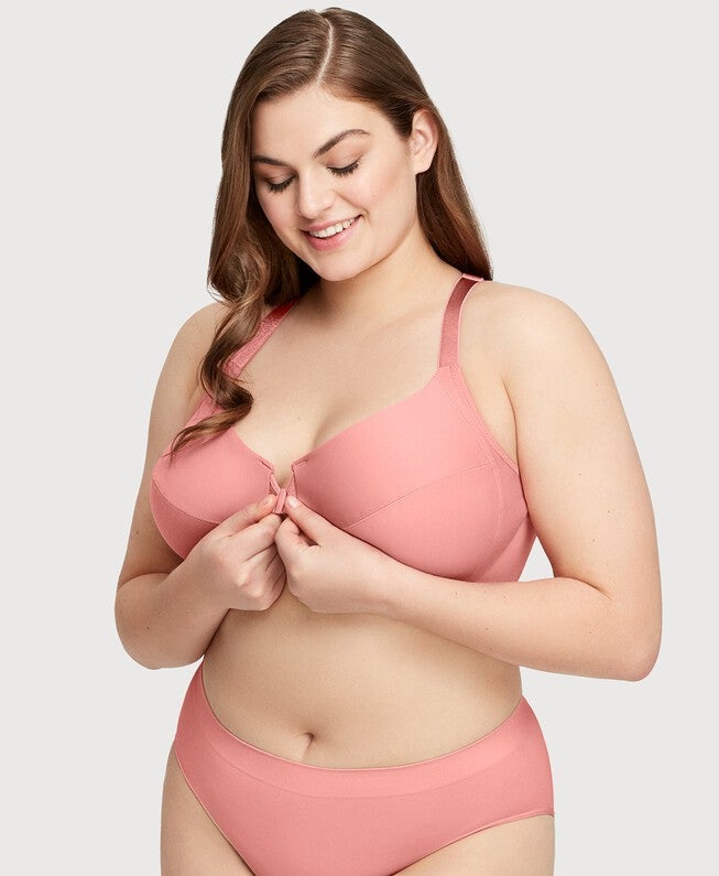 Front-Closure Smoothing WonderWire Bra, Apricot / Pink, alternate image number 1