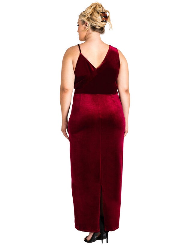 Plus Size Reagan Maxi Asymmetrical Velvet Dress, , alternate image number 6