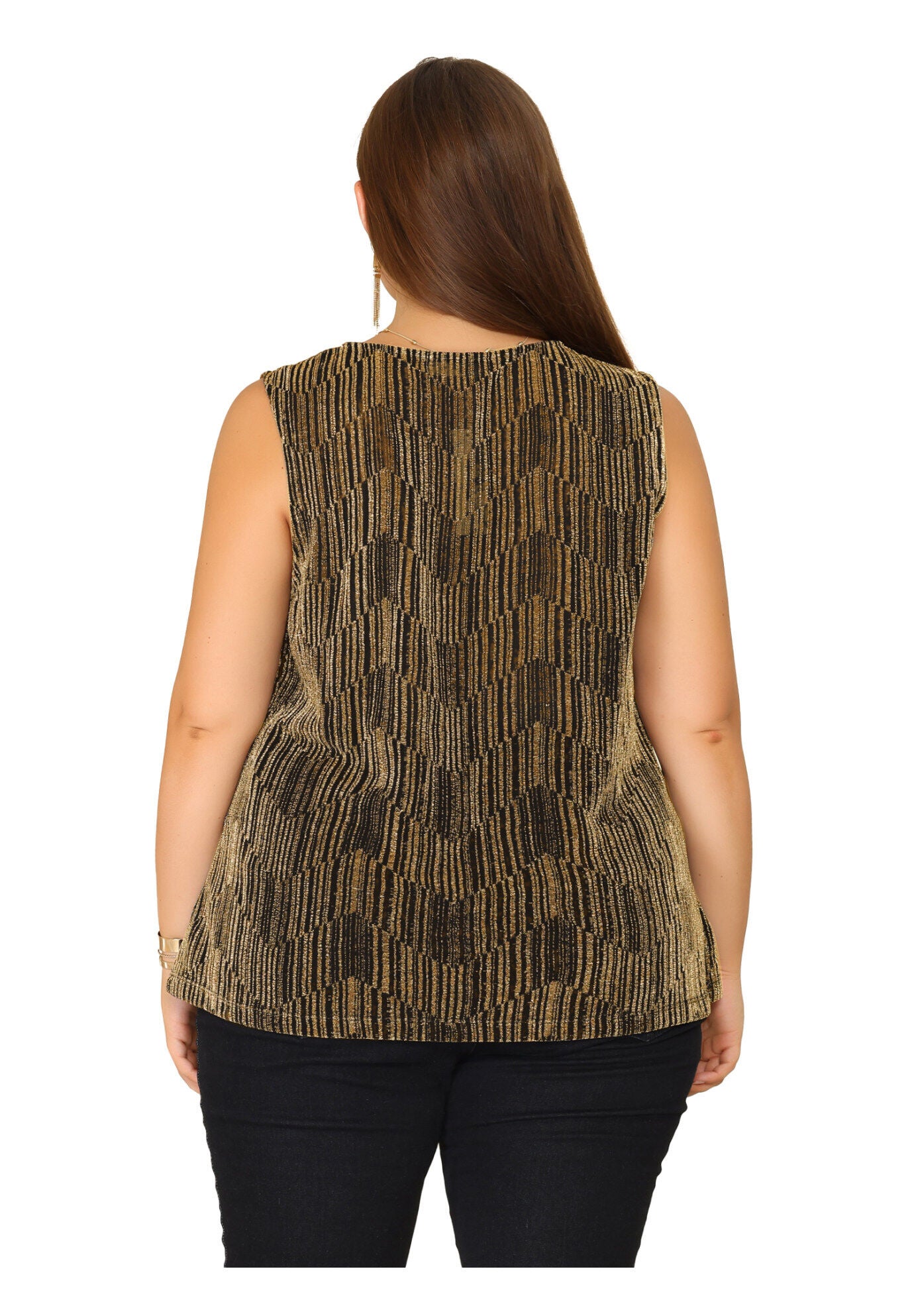 SEQUIN TOP SLEEVELESS GLITTER GRADIENT TANK VEST, Gold / Gold, alternate image number 3