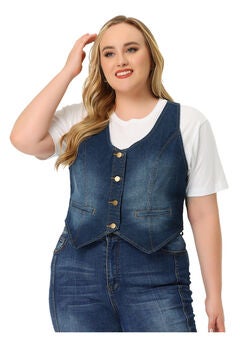BUTTON DOWN SLEEVELESS JEAN WAISTCOAT VEST