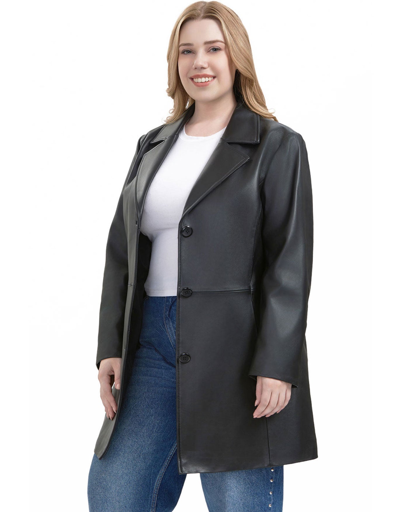 Irina Leather Coat, Black, alternate image number 1