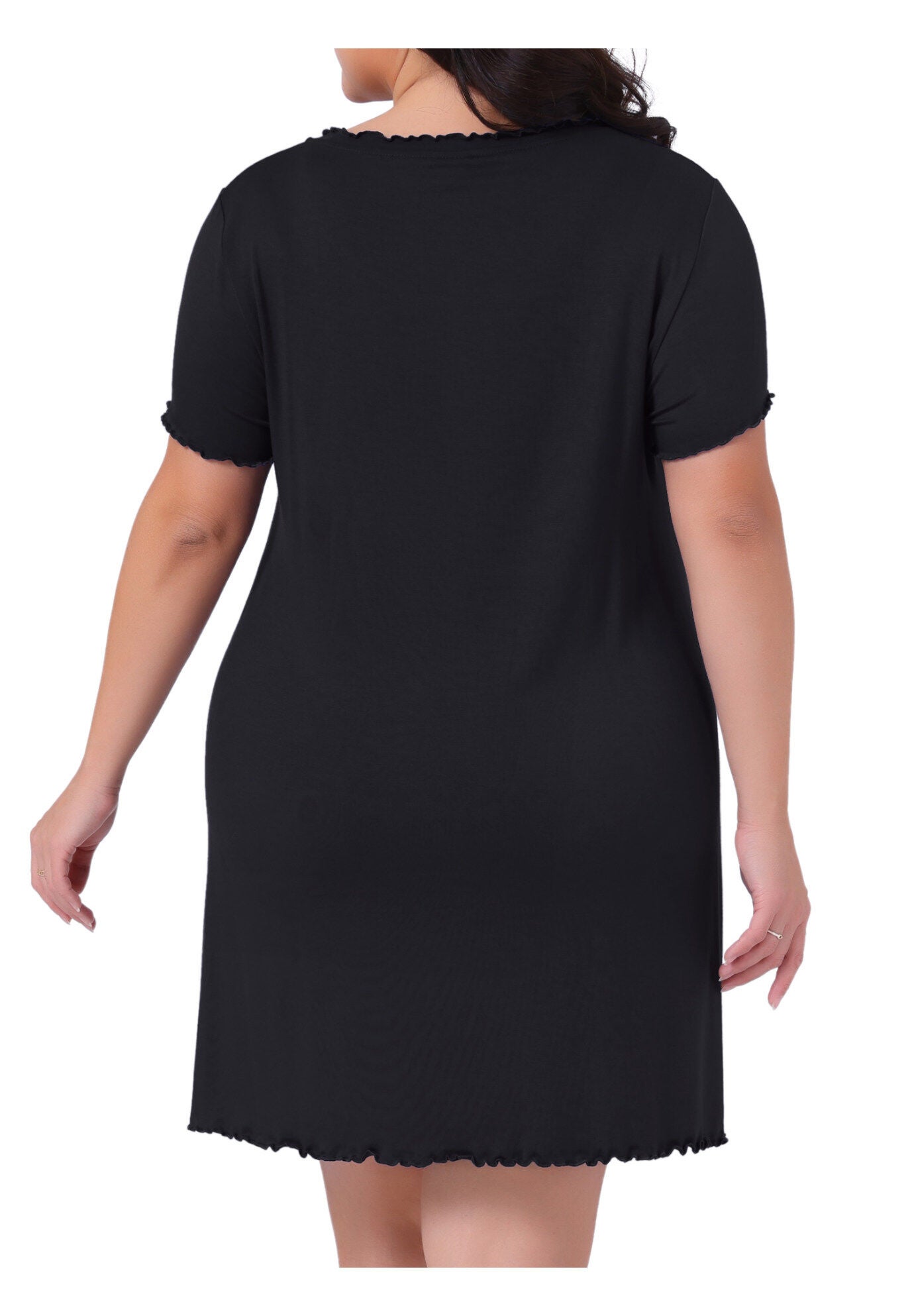 Short Sleeve Ruffle Casual Loose Pajama Dress, Black / Black, alternate image number 3