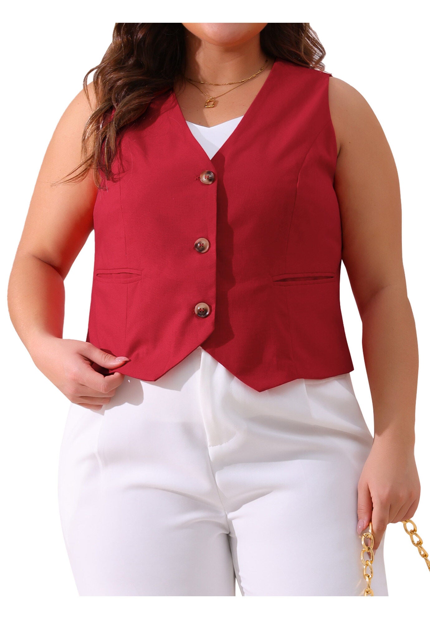 Linen Waistcoat Sleeveless Lined Vest Jacket, Red / Red, alternate image number 2