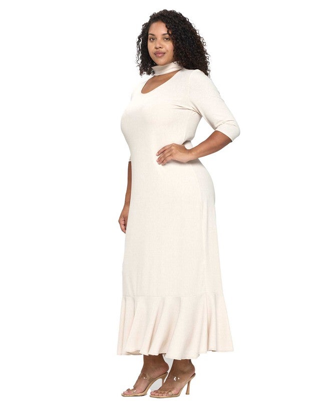 JORDAN CUTOUT RIB DRESS, Taupe / Taupe, alternate image number 1