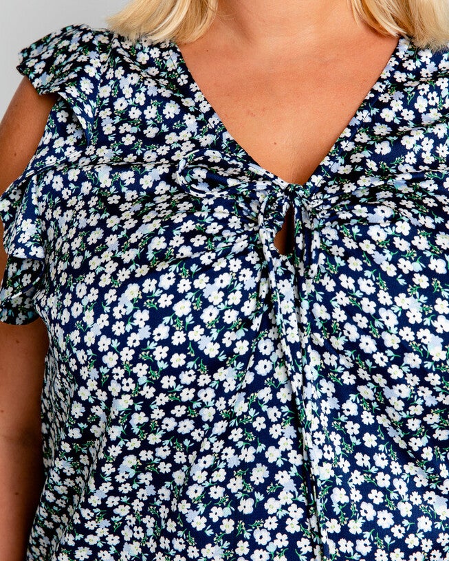 Palms Ruffle Top, Navy / Navy, alternate image number null