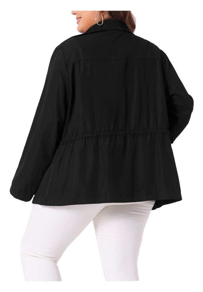 DRAWSTRING WAIST TRENCH UTILITY ANORAK JACKET, Black / Black, alternate image number null