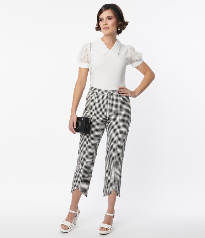 Smak Parlour Black & White Gingham High Rise Capri, , alternate image number 8