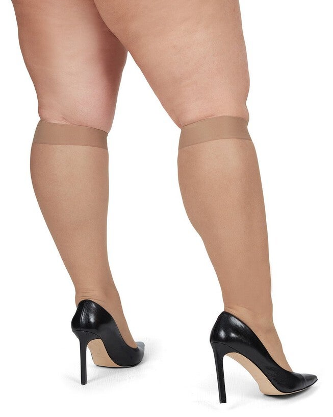2 Pack Women's Levante Plus Size Sheer Knee High Stockings, Naturel / Beige, alternate image number 2