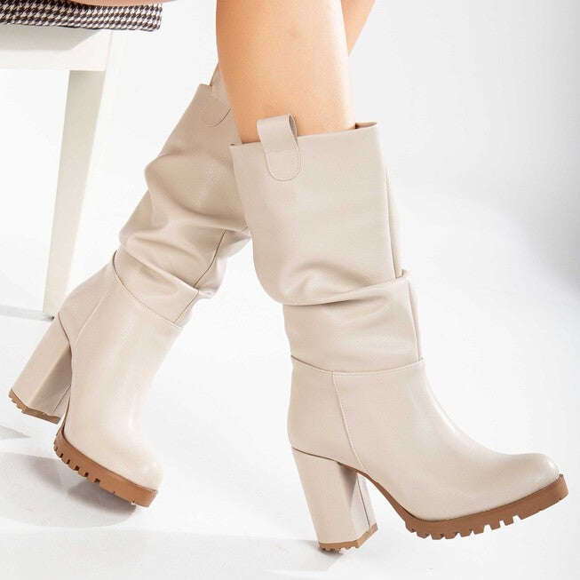 ANAIS - BEIGE SLOUCH PLATFORM BOOTS, BEIGE / Beige, alternate image number 2