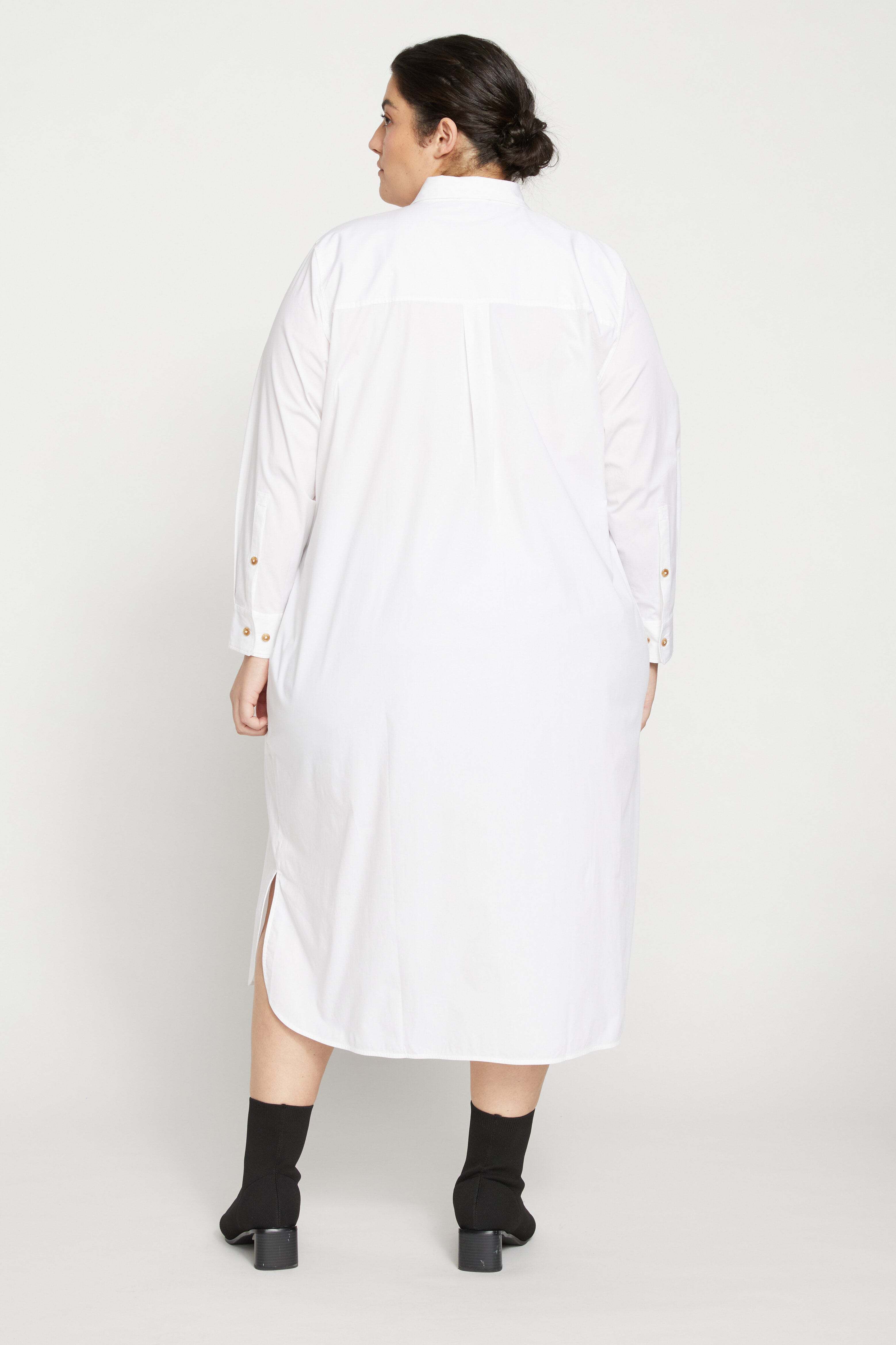 Women's Plus Size Odeon Stretch Poplin Shirtdress, White / White, alternate image number 2