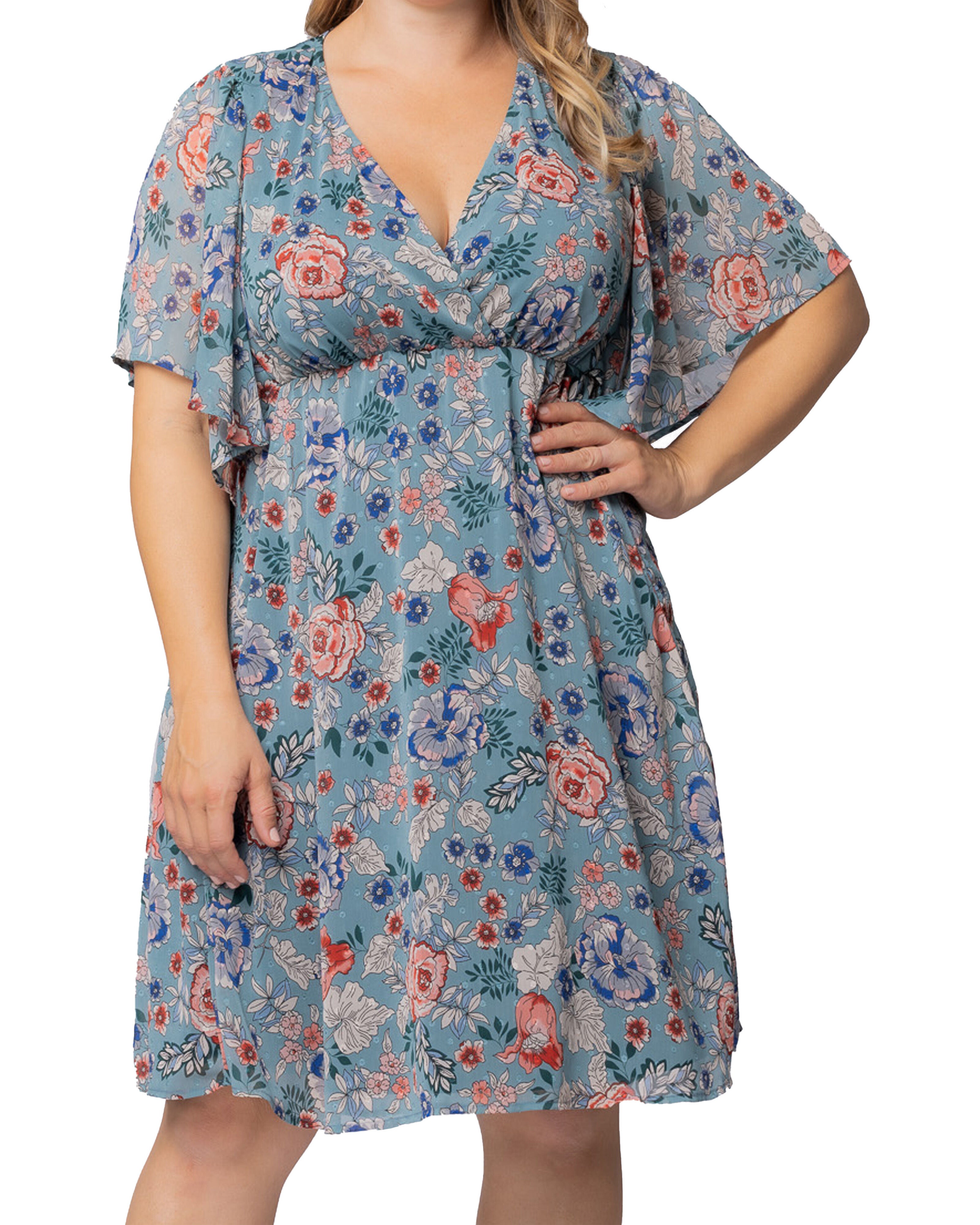 Florence Flutter Sleeve Dress, BLUE GARDEN PRINT / Azure Blue, alternate image number 2