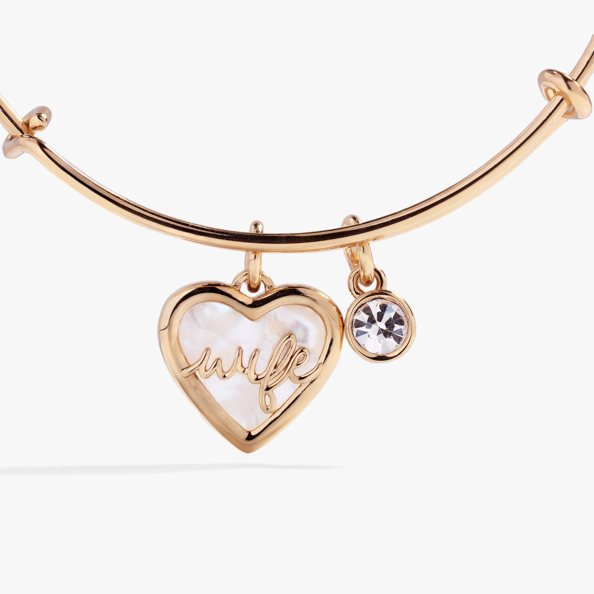 Mother Of Pearl Wife Heart Bangle, Gold / Gold, alternate image number 1