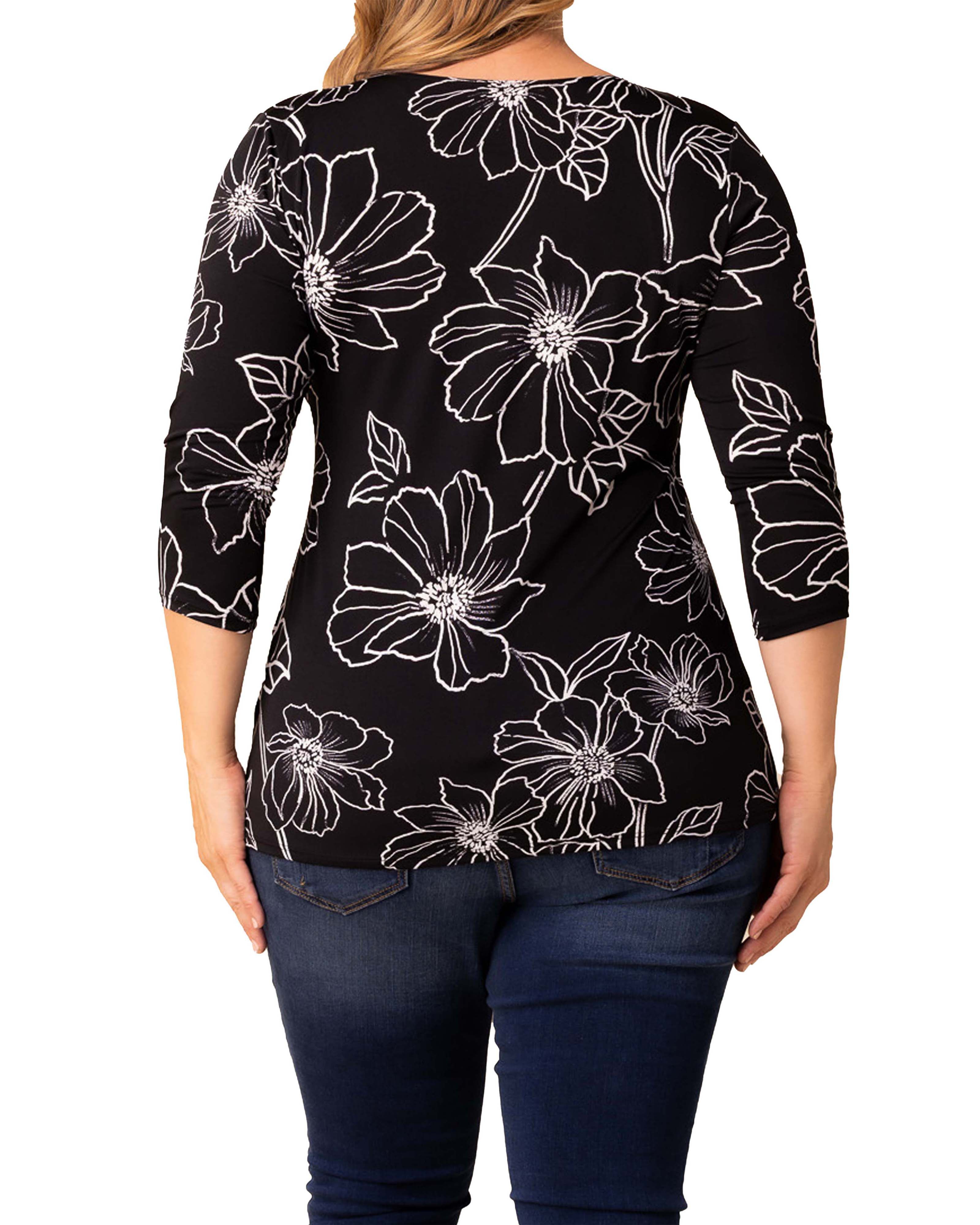 Femme Fatale Faux Wrap Top, BLACK FLORALS / Black, alternate image number 1