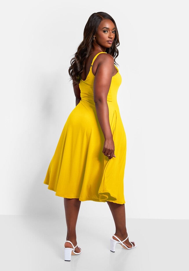 Essential V Neck Strappy Midi Skater Dress, Yellow / Yellow, alternate image number 3