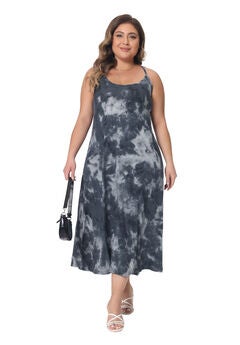 Round Neck Tie Dye Spaghetti Strap Cami Midi Dress
