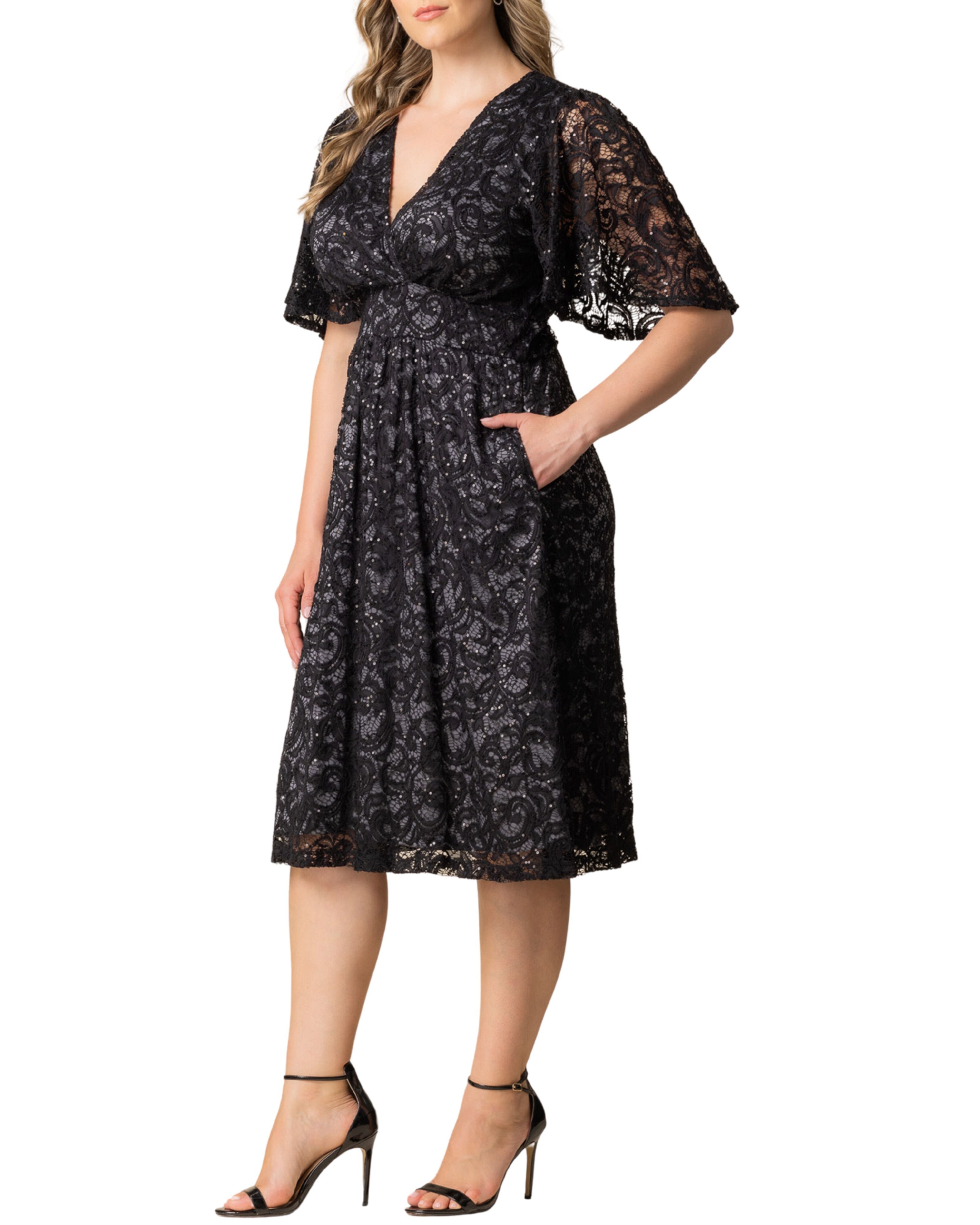 Starry Sequined Lace Cocktail Dress, STORM GREY / Black, alternate image number 3