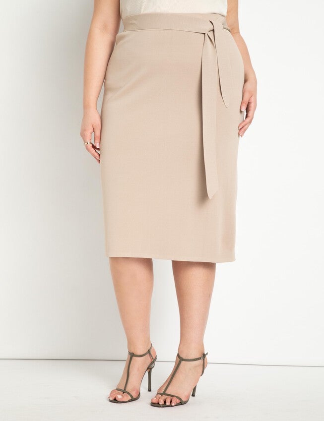 Tie Waist Midi Skirt, Oxford Tan / Ivory, alternate image number 2