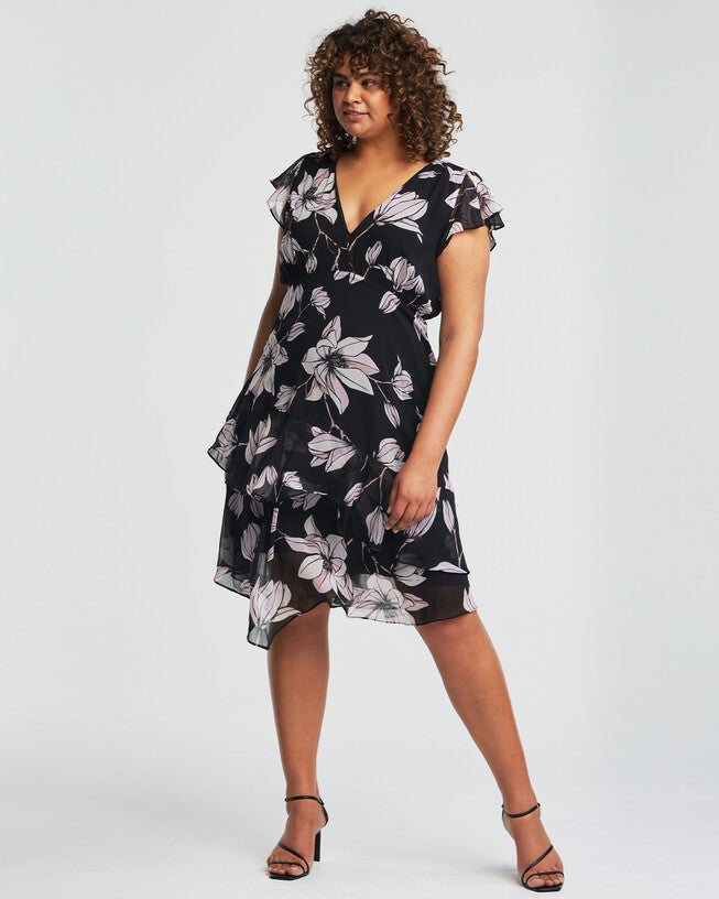 Azalea Black Floral Midi Dress, , alternate image number null