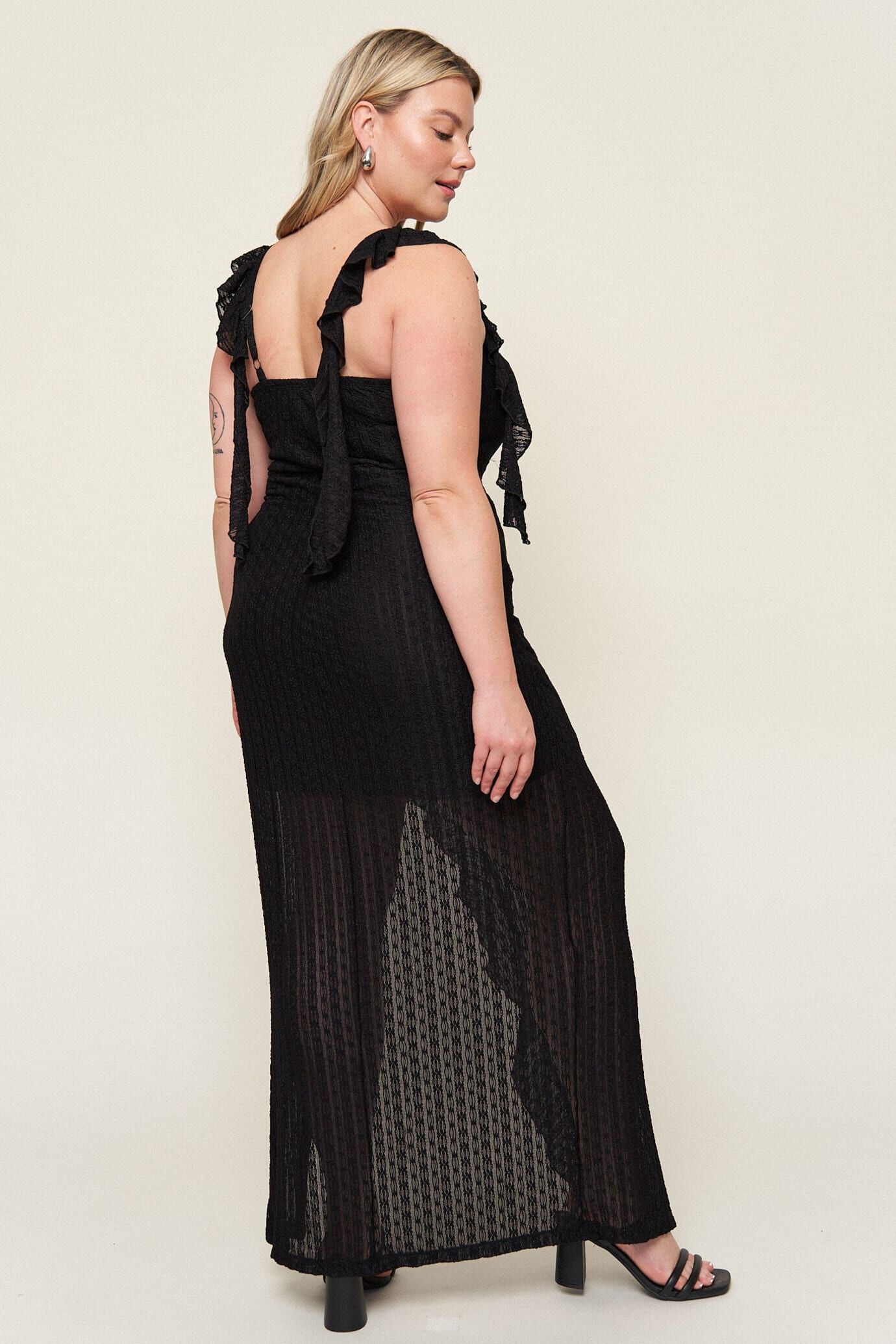 Maria Asymmetrical Lace Dress, Black / Black, alternate image number 1