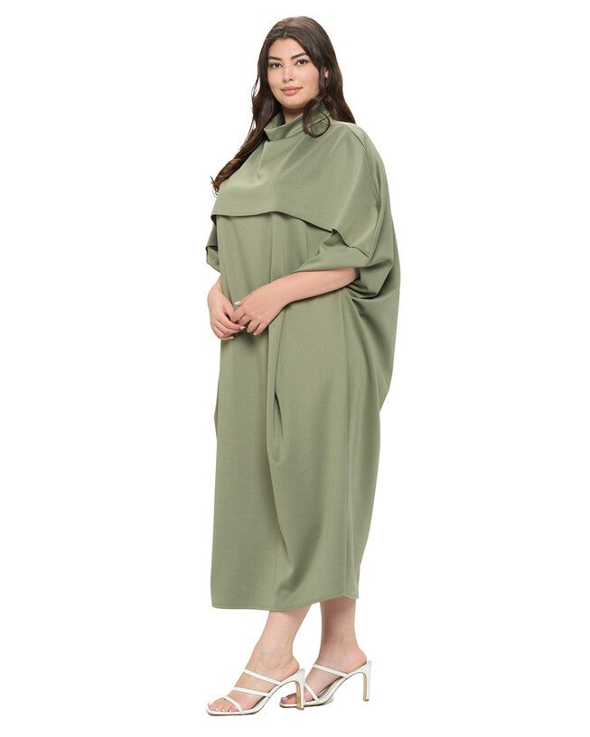 POTTER CAPE KAFTAN MIDI DRESS, Dark Sage / Olive Green, alternate image number 1