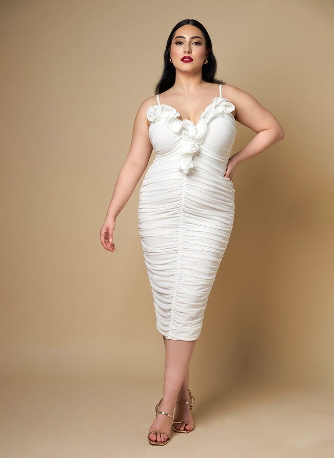ORCHID MESH 3D FLOWER MIDI BODYCON DRESS, White / White, hi-res image number 0
