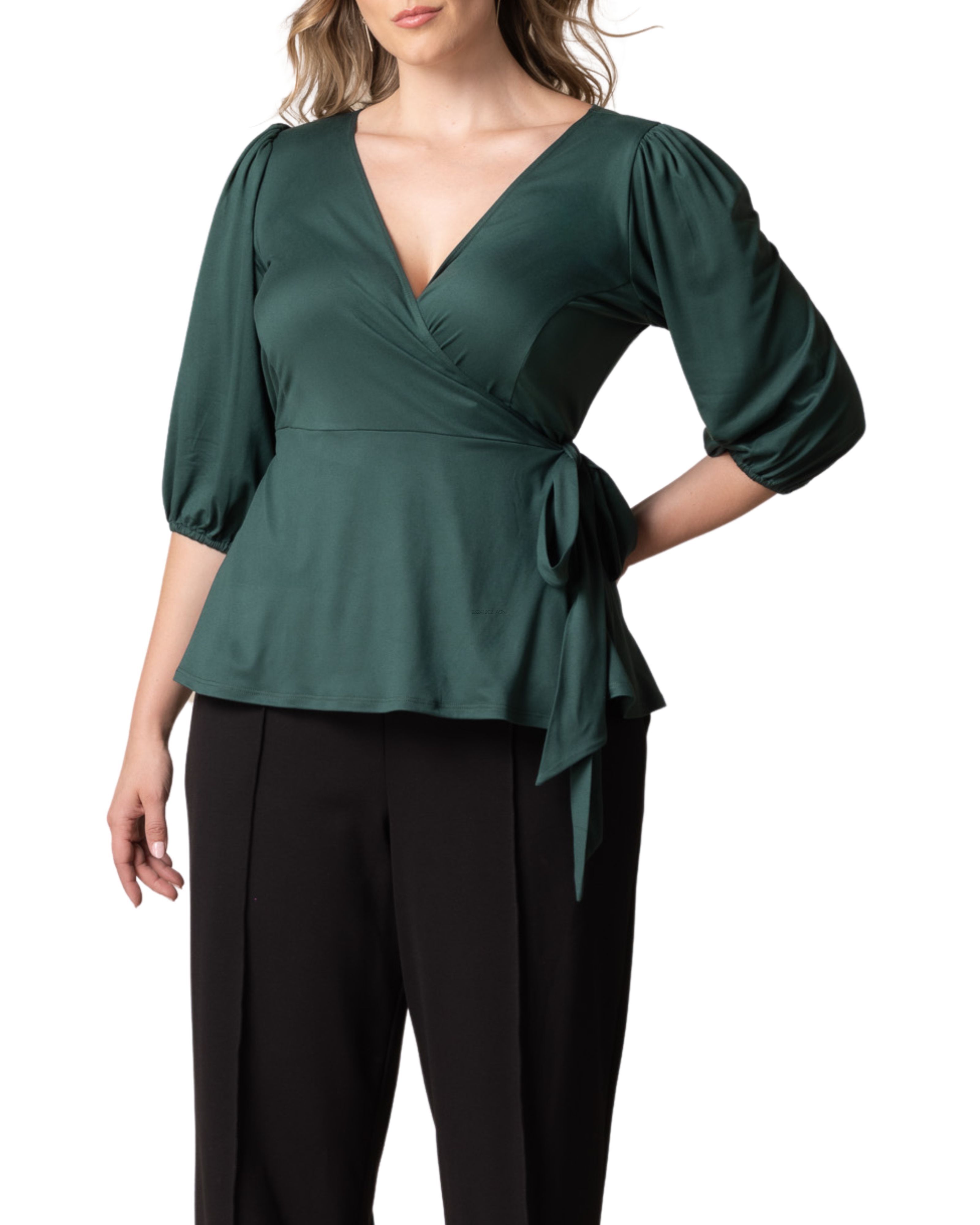 Nina Wrap Top, HUNTER GREEN / Hunter Green, hi-res image number 0