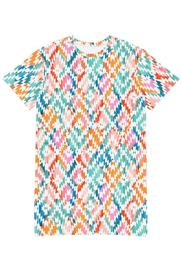Carnival Ikat T-shirt Dress, Carnival Ikat Print / White, hi-res image number null