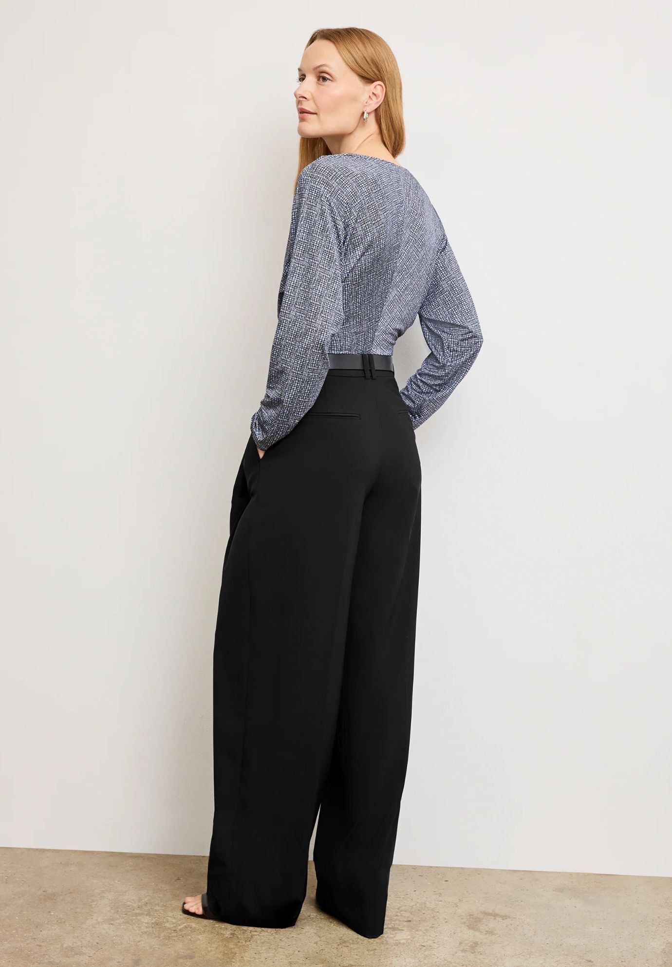 Amina Ruched Top - Printed Jersey, Blueprint Sketch / multi, alternate image number 3