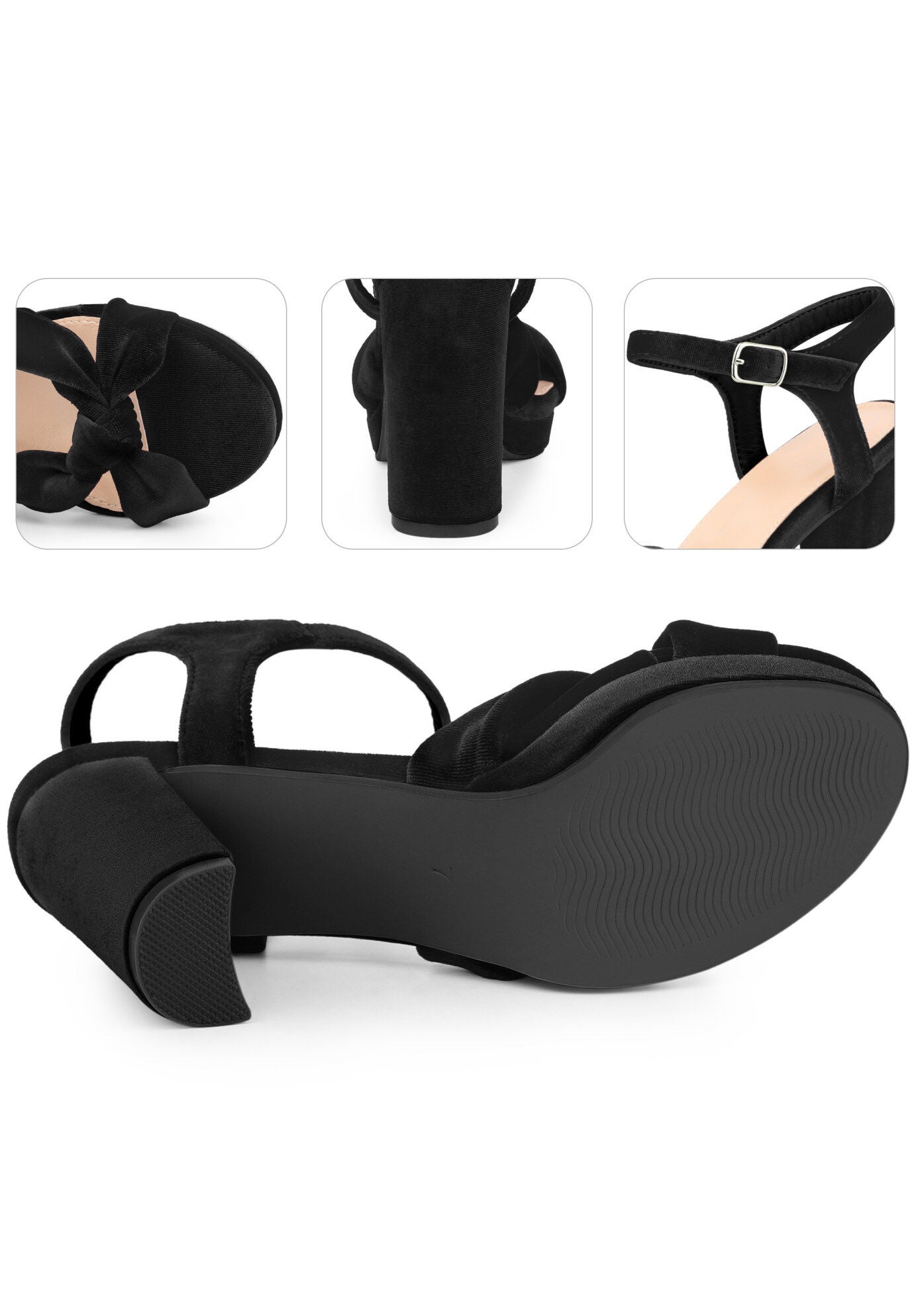 Knot Platform Velvet Block Heel Sandals, Black / Black, alternate image number 2