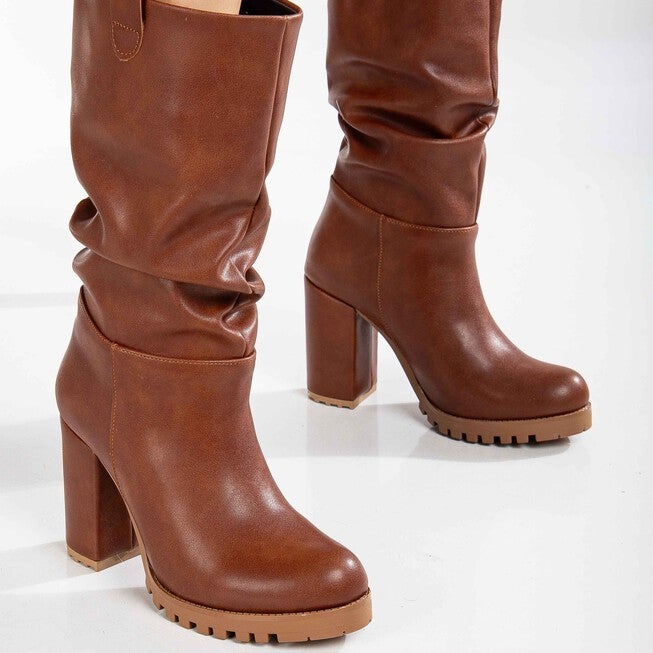 ANAIS - COGNAC BROWN SLOUCH PLATFORM BOOTS, BROWN / Brown, alternate image number 3