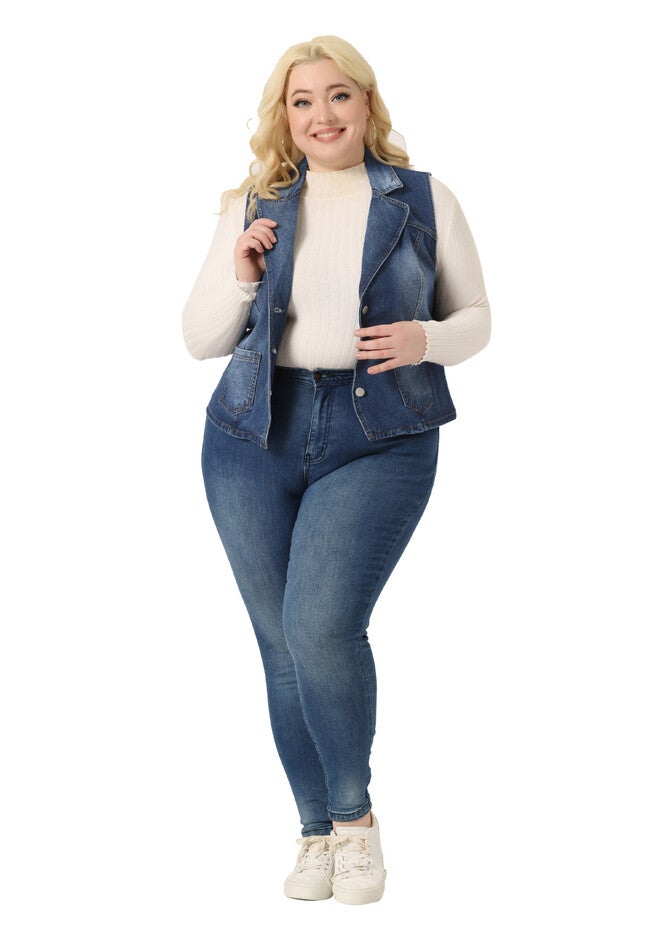 LAPEL BUTTON DOWN CLASSIC JEAN DENIM VEST, Dark Blue / Navy, hi-res image number 0