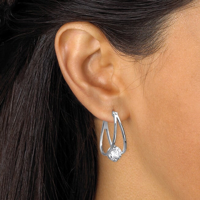 8 TCW Cubic Zirconia Hoop 2-Pair Earrings Set in Silvertone and Gold-Plated, White / White, alternate image number 3