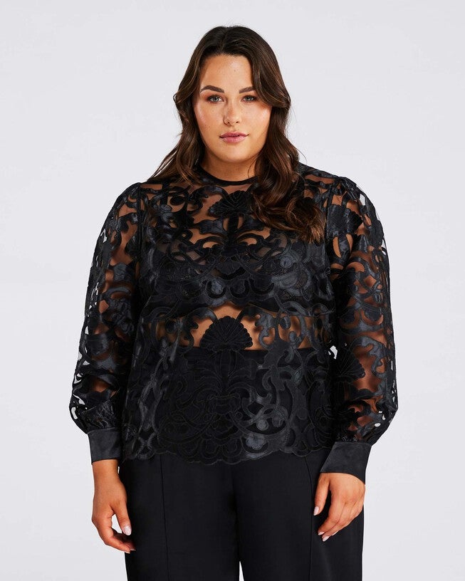 Arabella Black Lace Blouse, Black / Black, alternate image number null